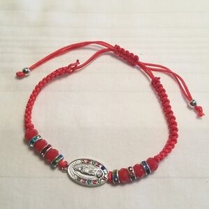 Silver Red Rhinestone Religious Bracelet